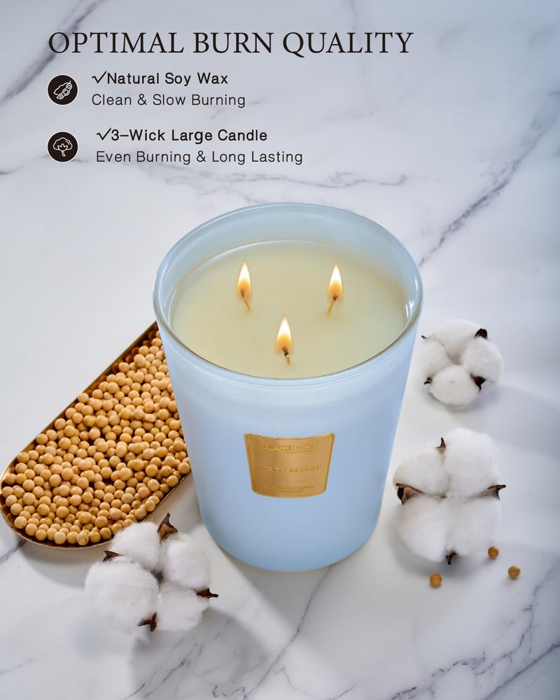 إم آند سينس شمعة M&SENSE كبيرة من الصويا معطرة برائحة نسيم الكتان 35oz 150H تدوم طويلاً، شمعة برائحة طبيعية 3 فتيل، بدون شمعة سامة، هدايا المنزل الجديد - Image 3